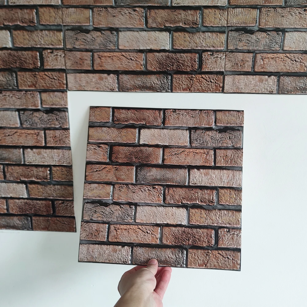 5 pezzi 10 pezzi adesivi murali autoadesivi con motivo a mattoni, grigio, marrone, stile retrò, carta da parati 3D, decorazione interna, staccare e incolla