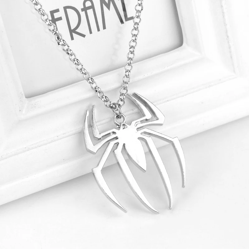 Spider Logo Cosplay Necklace Men Stainless Steel Pendant Chain Choker Jewelry Accessories Props Gift