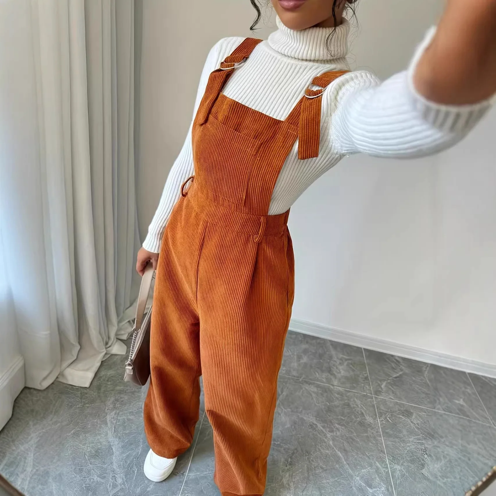 Overalls Pants Straight Leg Full Length Casual with Mid Waist Sweet Style Fresh Sweet Long Sleeveless Overalls for Women