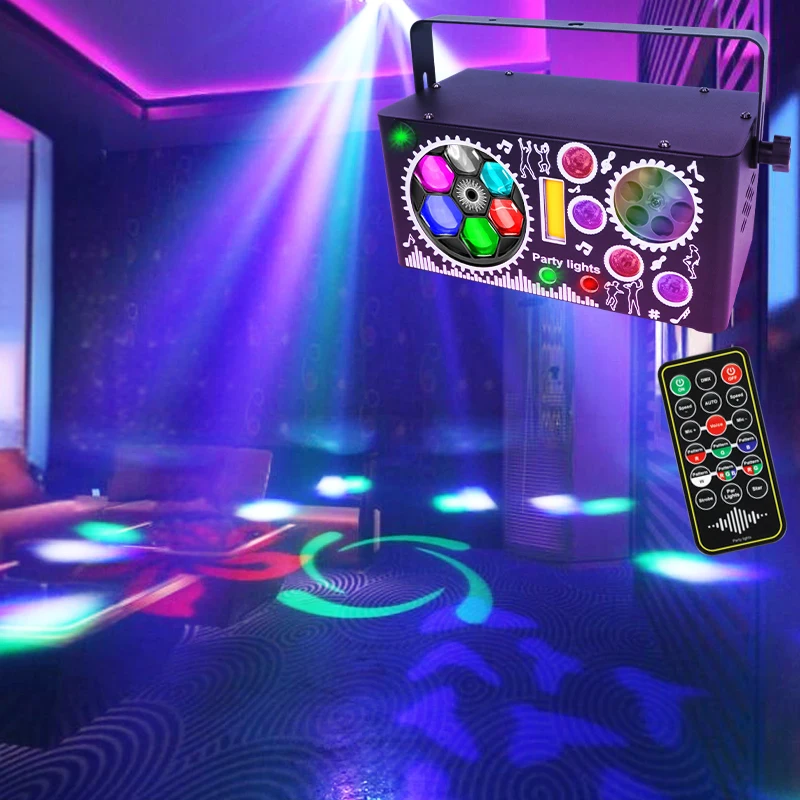 ديسكو كشاف إضاءة للحفلات التحكم عن بعد عرض ليزر ستروب DMX RGB لحفلة عيد الميلاد بار الدورية LED أضواء تأثير المرحلة