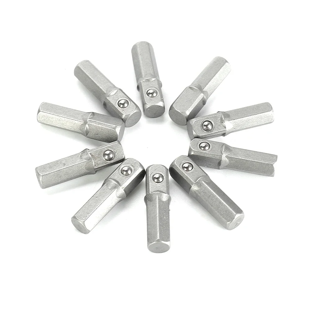 

10pcs Socket Adapter Converter 1/4" Hex Shank To 1/4" Square Drive 25mm For All Quick Change Drill Chucks Hand Tools
