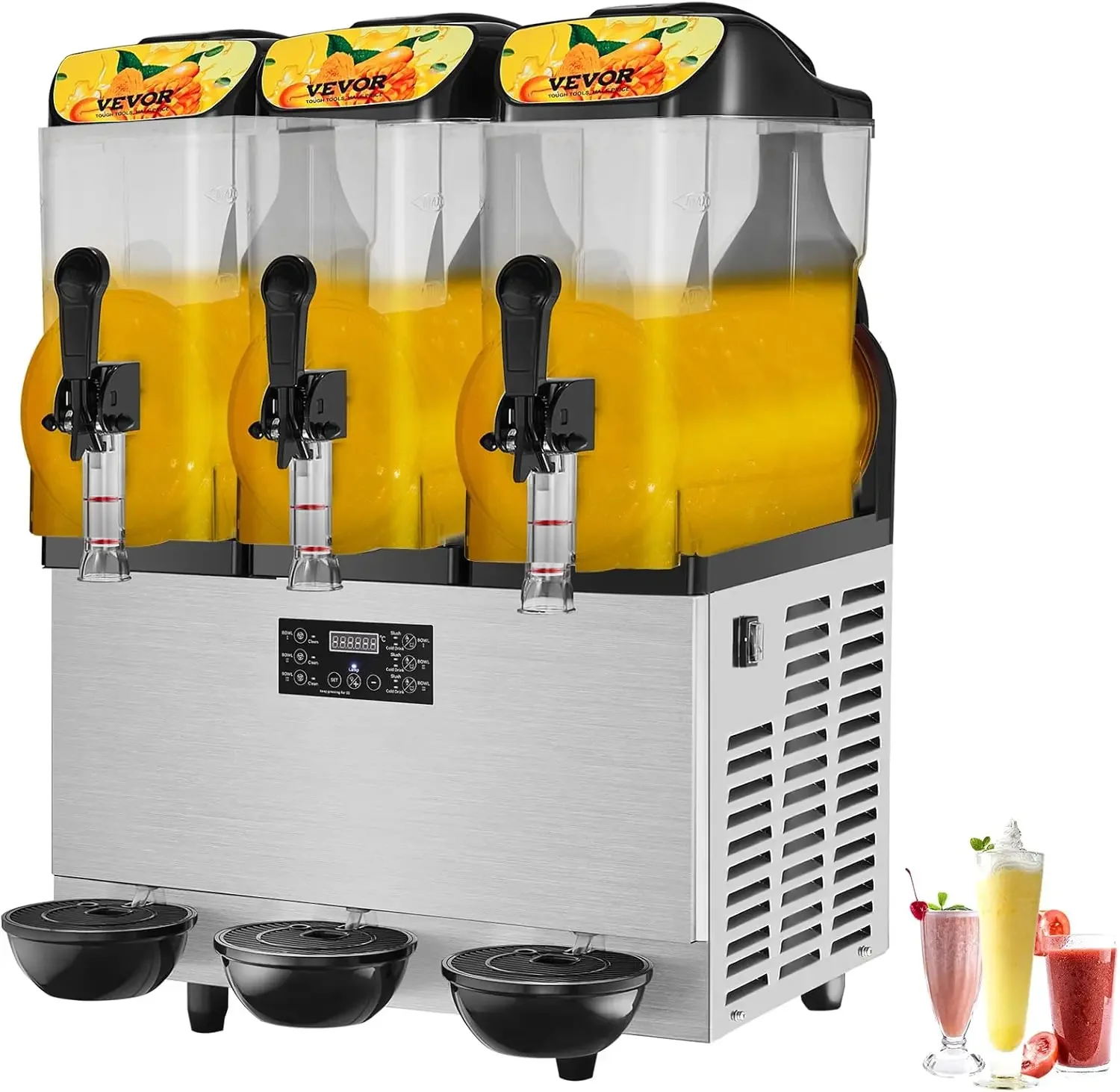 

Commercial Slushy Machine, 36L/9.6Gal Stainless Steel Margarita Smoothie Frozen Drink Maker, 150 Cup Triple Bowl Slushie Maker