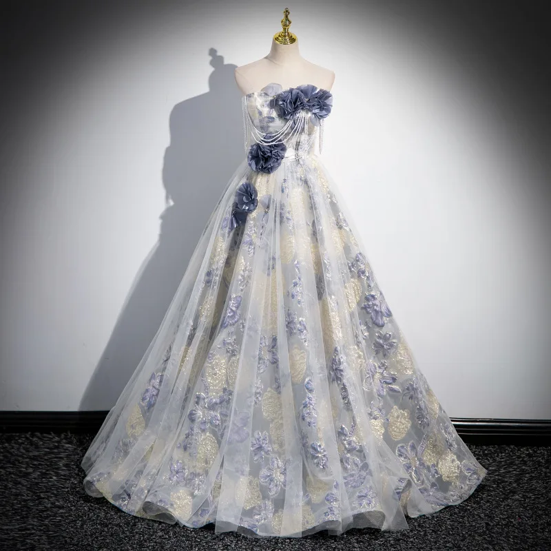 French Evening Dress Heavy Industry Niche Annual Meeting Host Solo Singing Forest Style Fairy Yarn Dress Vocal Art Exam Dress