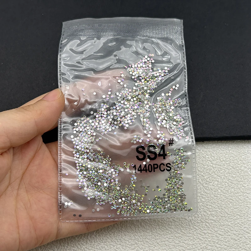1440 Stück/Beutel AB/Klare Runde Mini-Nageldiamanten SS3-SS20 (1,3-4mm) Flache Rückseite Nicht-Hotfix Nagelkristalle Klare AB Maniküre-Glassteine