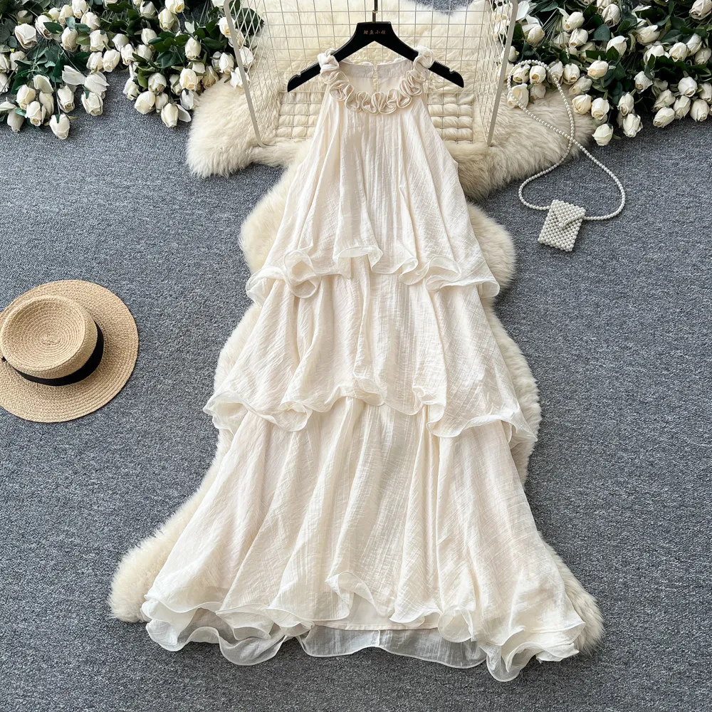 

Long Dress Women Cake Dresses A Line Vestidos Y2k Streetwear Round Neck Sleeveless Floral Ruffles Elegant Party Work 2026 Summer