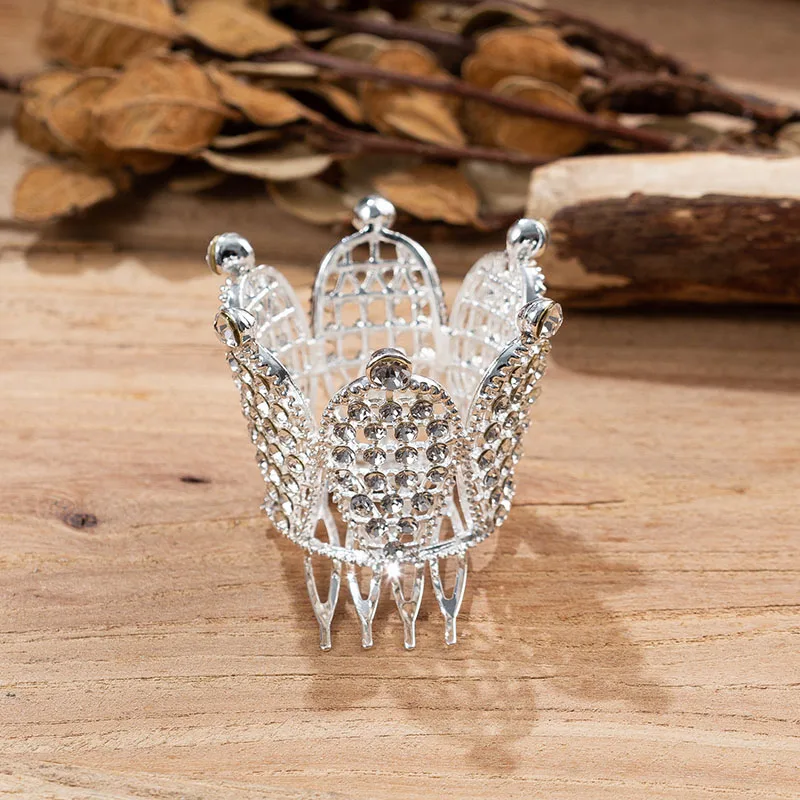 New Arrival Comb Crowns Hair Jewelry Silver Plated Mini Round Crystal Tiara Crown Wedding Hair Accessories for Women