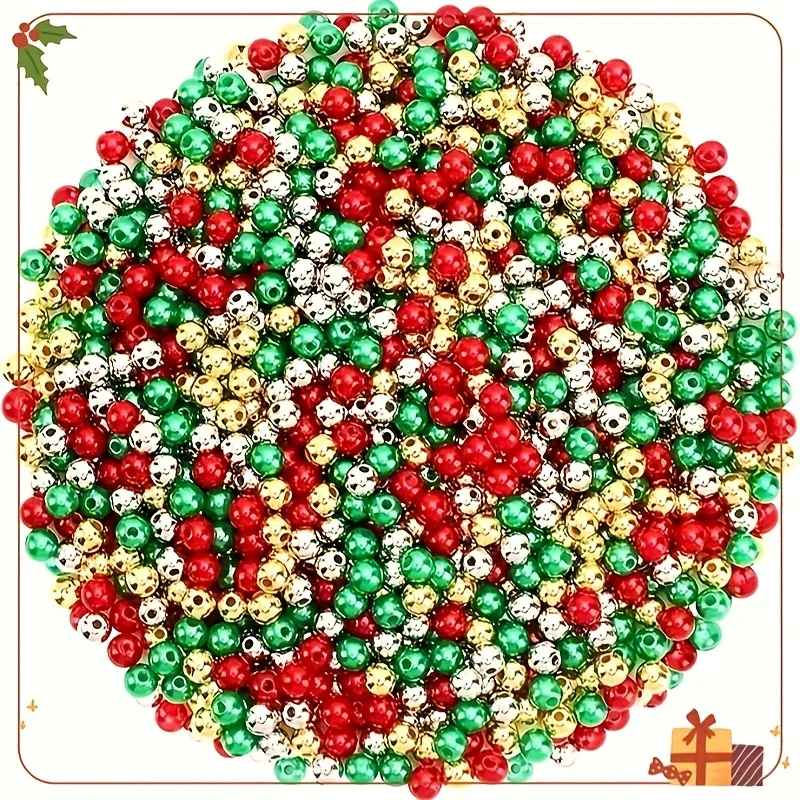 1000/500 Stück 6/8mm Weihnachtsfarbschema, Acrylperlen, DIY-Armbänder, Halsketten, Ornamente. Weihnachten, Geschenke, Dekorative Perlen.