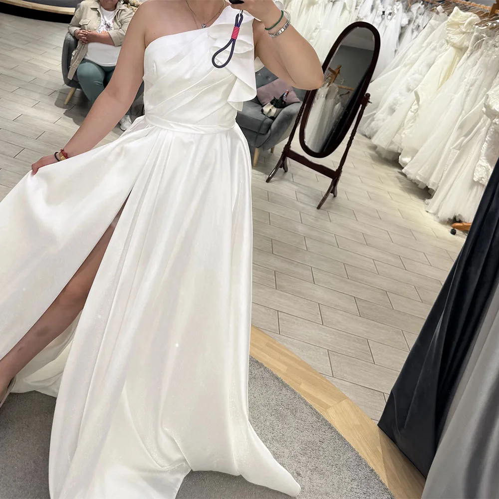 

One Shoulder Wedding Dress For Bride A Line With Flowers Wedding Gowns Sleeveless Bridal Dresses Long