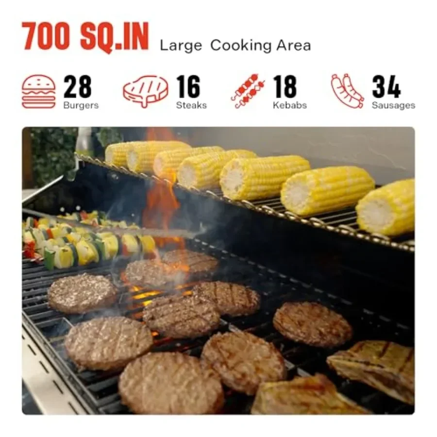 Propane gas grills for outdoor cooking, stainless steel cabinet style, black finish, larger 4+2 burner configuration with side