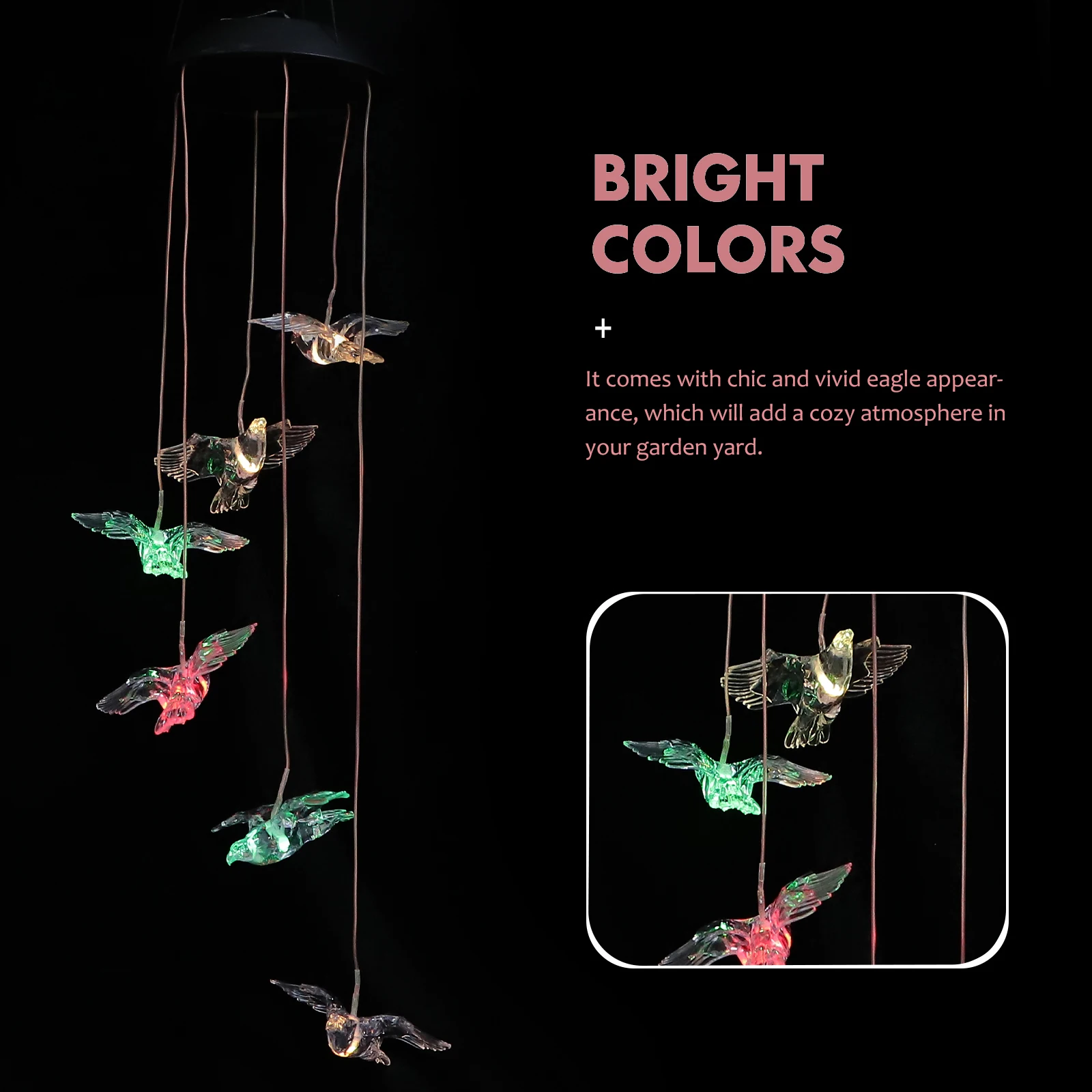 

Wind Chimes for outside Solar Eagle Lights Outdoor Windchime Crystal Transparent