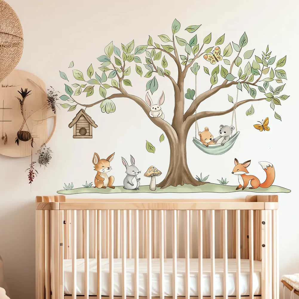 Animals Under The Big Tree Wall Stickers Are Interesting Home Decorations Used For Decorating   Living Rooms And Bedrooms