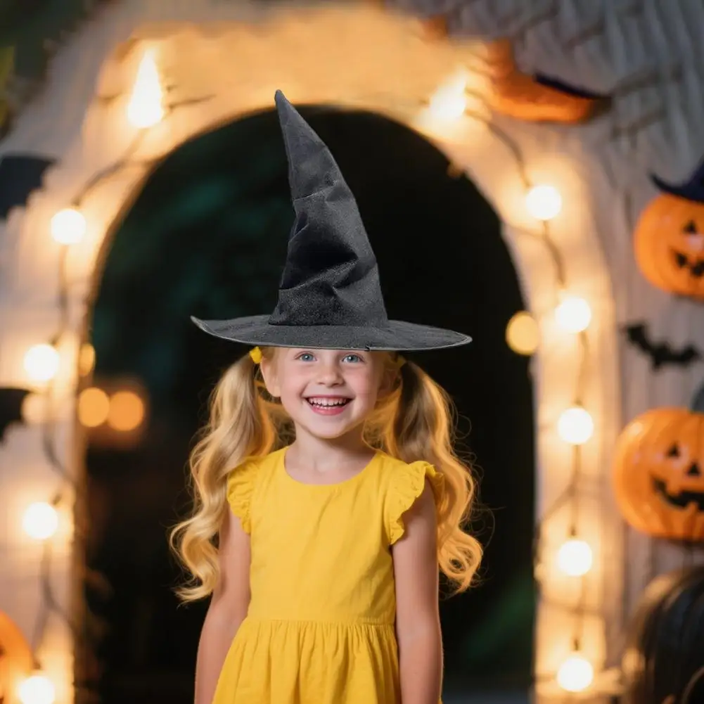 Iron Wire Brim Witch Hat Velvet Witch Hat with Sharp Corner Design Iron Wire Brim Party Accessory Themed Role-playing Halloween