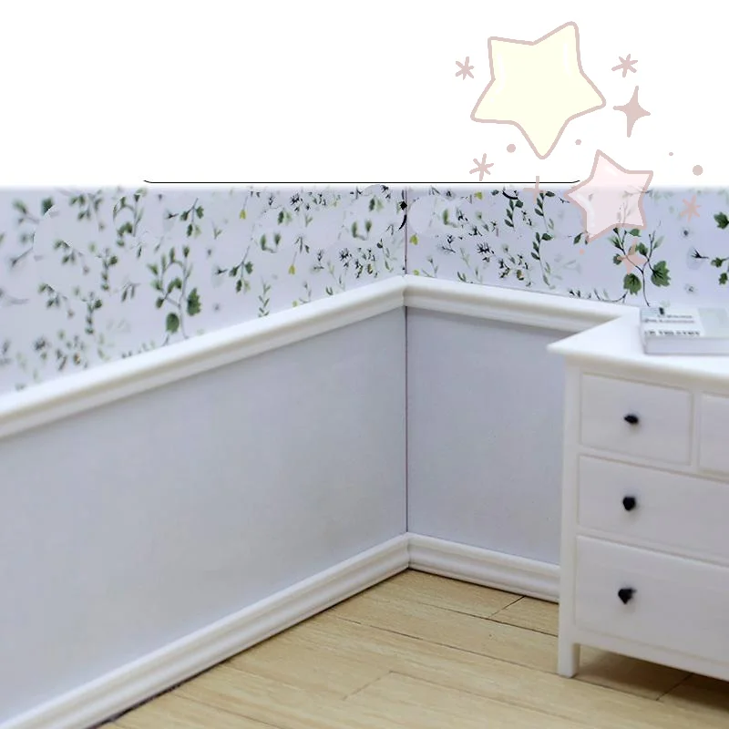 2 Pieces 1:12 Scale Dollhouse Miniature Skirting Board Line Wall Corner Trim For Bathroom Living Room Decor Doll House