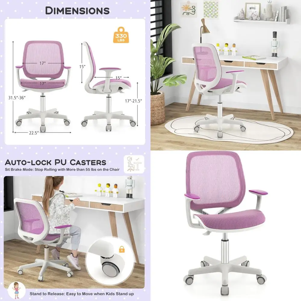 

Ergonomic Swivel Kids Desk Chair with Lockable Wheels and Waterfall Seat for Boys and Girls