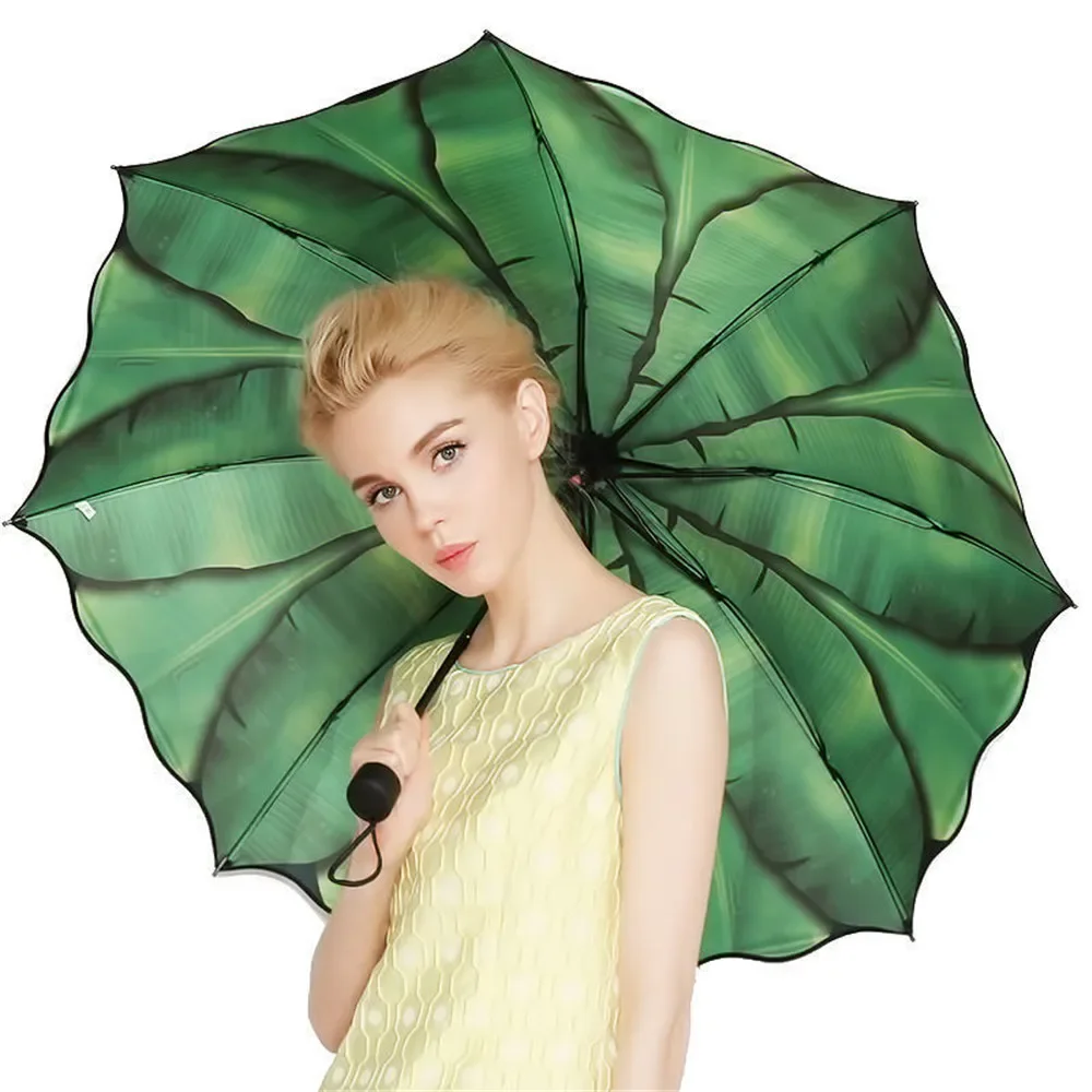 Banana Leaf Umbrella Manual Uv Folding Parasol Umbrella for Men Women Rain and Sun Travel