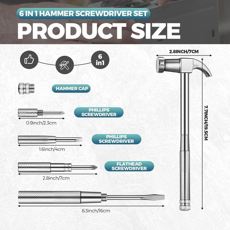 2025 New 4 Pcs 6-In-1 Hammer Screwdriver Set With Multitool Hammer Small Metal Hammer & Screwdriver For Repair Phones, Watches