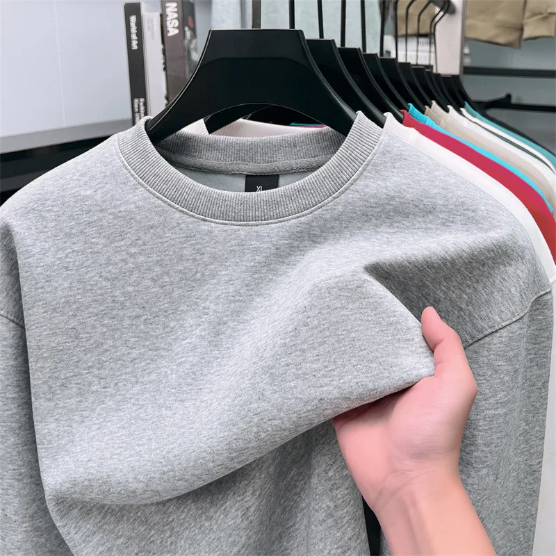 

High quality sweatshirt men autumn fashion simple solid color round neck long sleeve T-shirt luxur Korean loose casual pullover