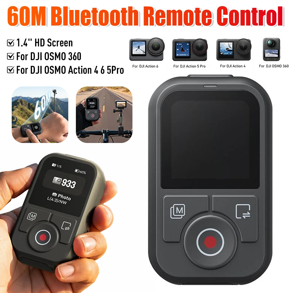 60mカメラbluetoothリモコン、リストストラップ付き、14インチhdスクリーンコントローラー、dji-osmo-360、dji-osmo-action-4、6、5pro対応