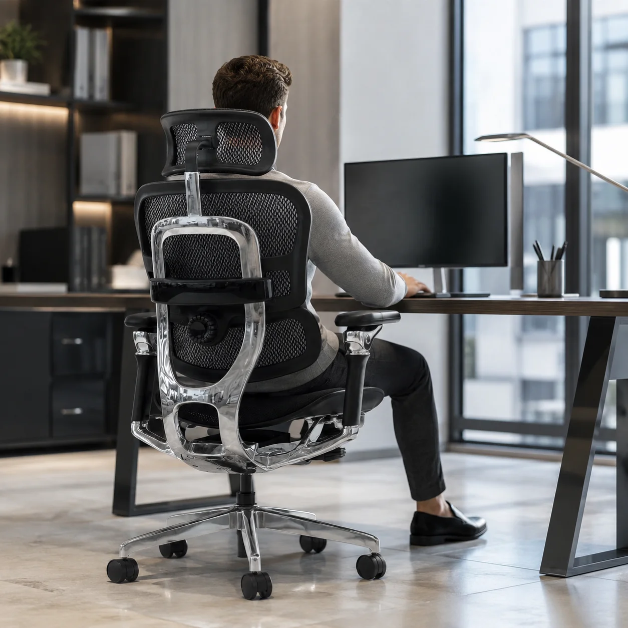 Office Chairs For Staff, Ergonomic,T9 High Back Ergonomic Mesh Office Chair With Aluminum Alloy Frame 8D Armrest Adjustable Lumb