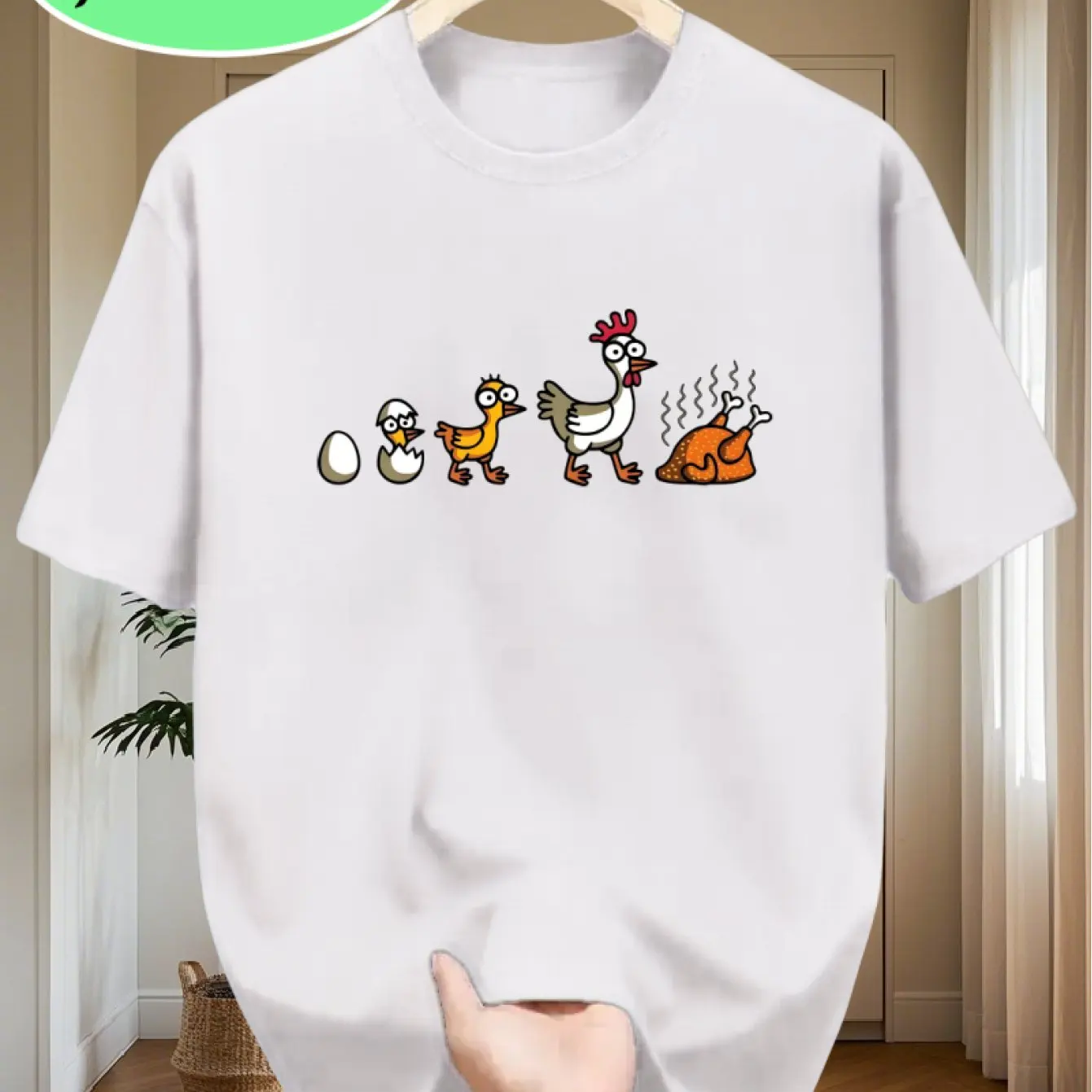 

Men's 100% pure cotton fashionable casual loose Christmas chicken pattern print sports round neck short sleeved T-shirt top