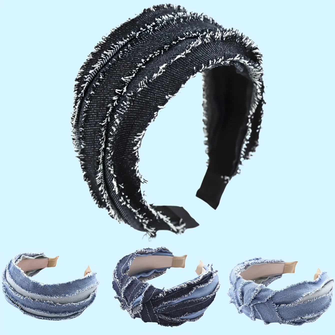 

Women's Ripped Denim Tie-up Headband, Suitable for Women's Everyday Casual Shopping Headwear, Wide Denim Headband