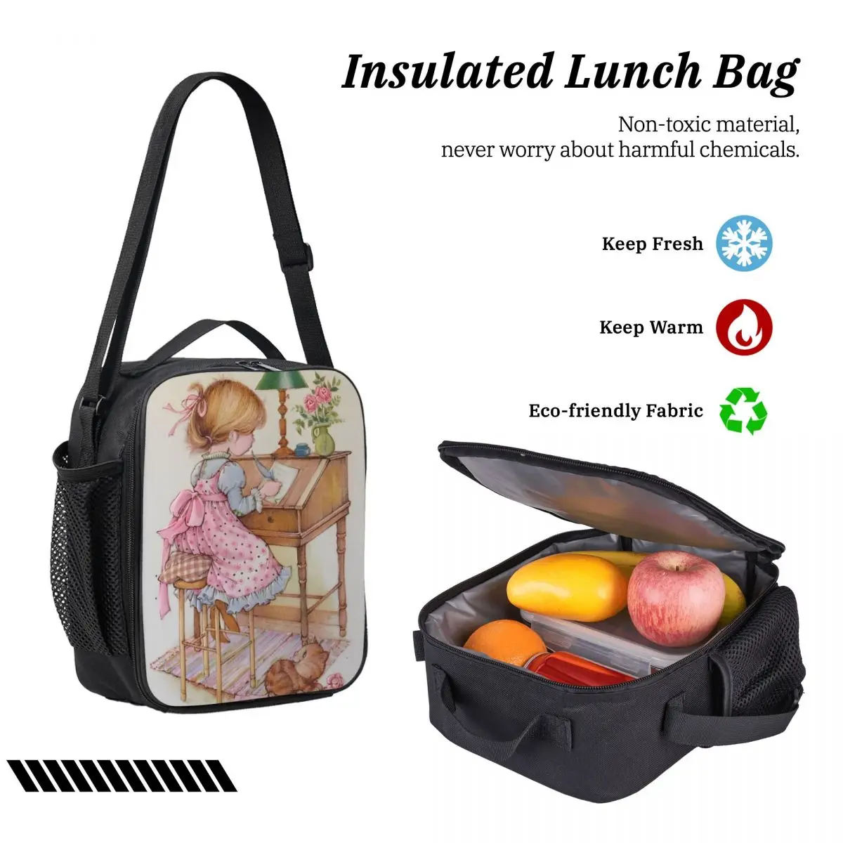 3Pcs Sarah Kay Backpack Set for Kids Pencil Boxes Bookbag Sets with Lunch Box For School Students Daypack