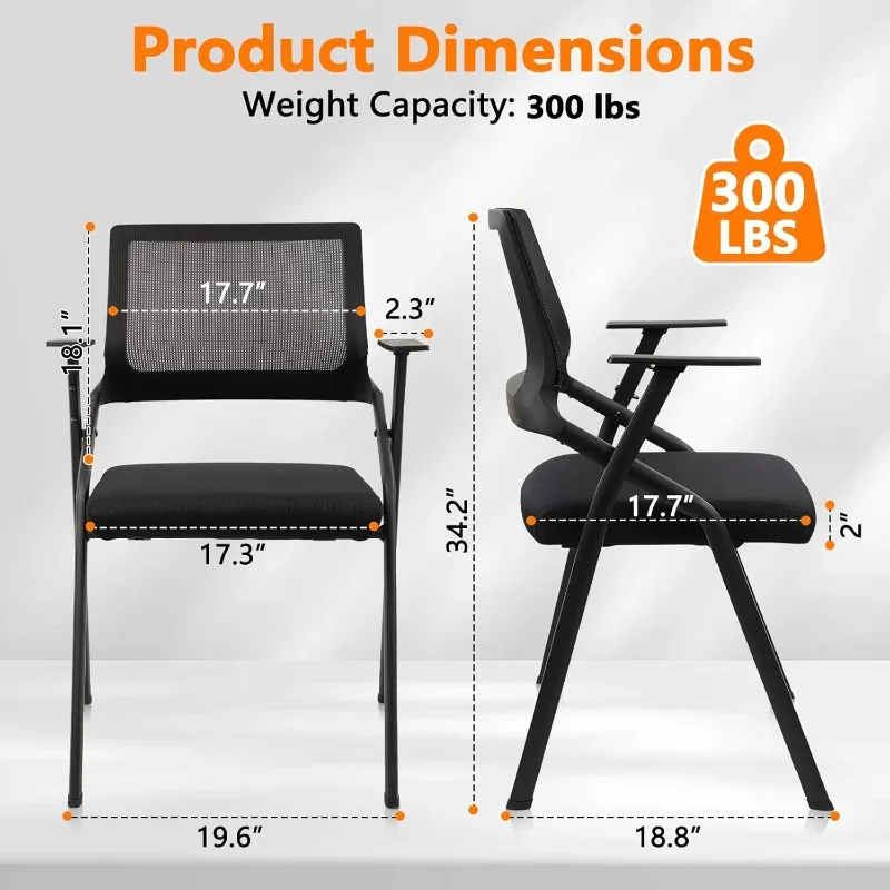 

Stackable & Foldable Office Chairs with Ergonomic Lumbar Support and Thickened Seat Cushion, Folding Mesh Fabric Reception