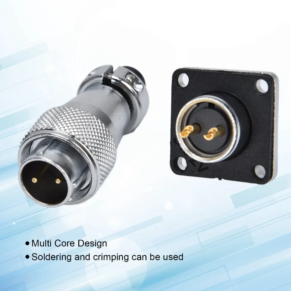WS16 2 Pin Aviation Connector Adapter Pure Copper Contacts Waterproof Aviation Plug Metal Threaded AC 500V 10A Power Connector