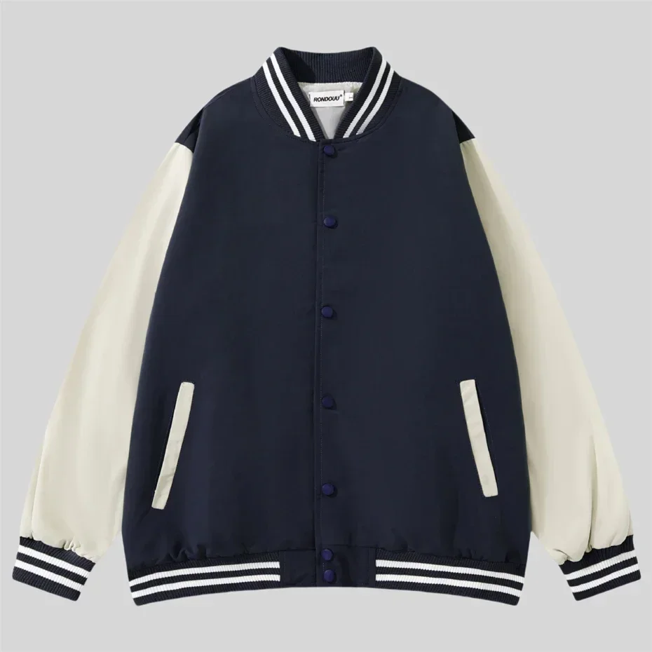 Striped Jacket Men Fashion Baseball Varsity Jacket Coat Men Streetwear Harajuku Hip Hop Oversized Patchwork Snap Button Jackets