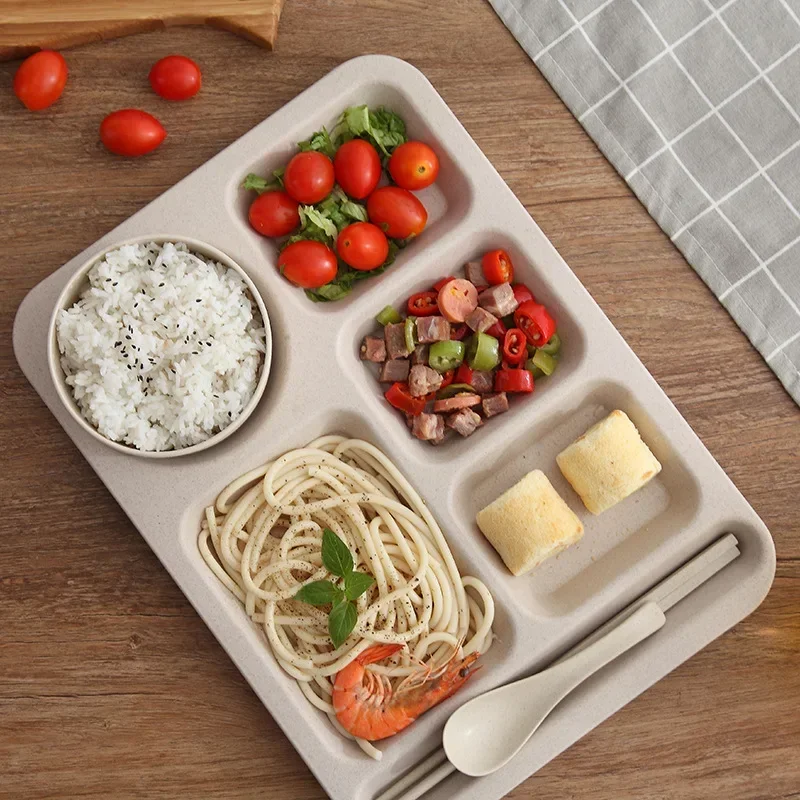 1Set Student Meal Plate Fast Food Bowls Anti-fall Household Meal Plate Separation Plate Bowl Cup Set Dinner Set Service Assiette