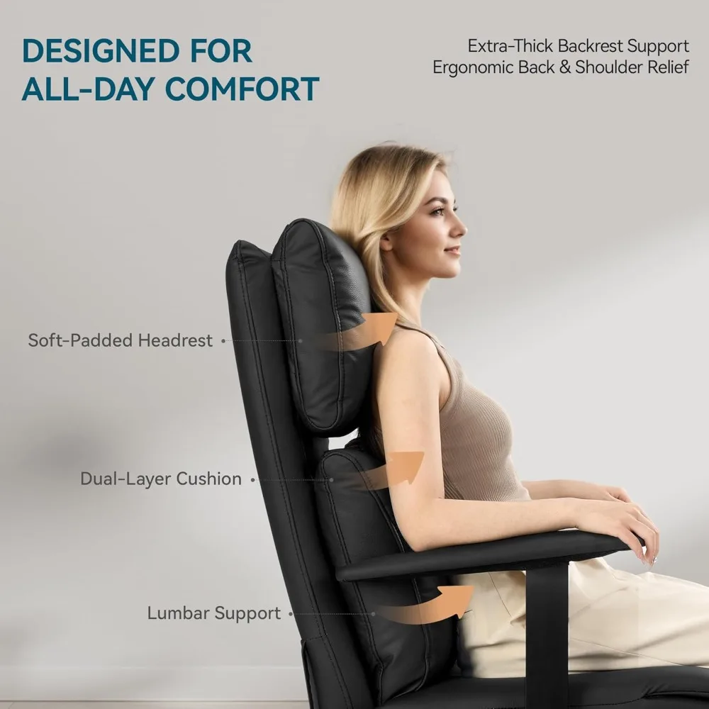 Офисный стул с откидной спинкой, регулируемым подголовником и подставкой для ног, 170 г. °   Эргономичное удобное офисное кресло с невесомостью, кожа Exec