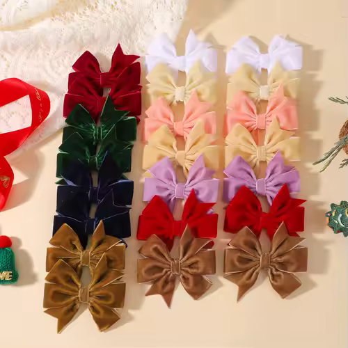 2pcs/set Handmade Velvet Bow Hair Clips for Baby Girls Vintage Christmas Red Green Bowknot Hairpins Barrette Hair Accessories - Image 2