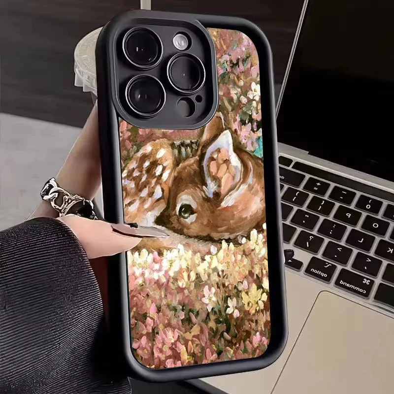 The Little Deer Forest Floral Phone Case For Samsung Galaxy S25 S24 S23 S22 S21 Ultra Plus S20 FE A55 A54 A35 A15 Soft Cover