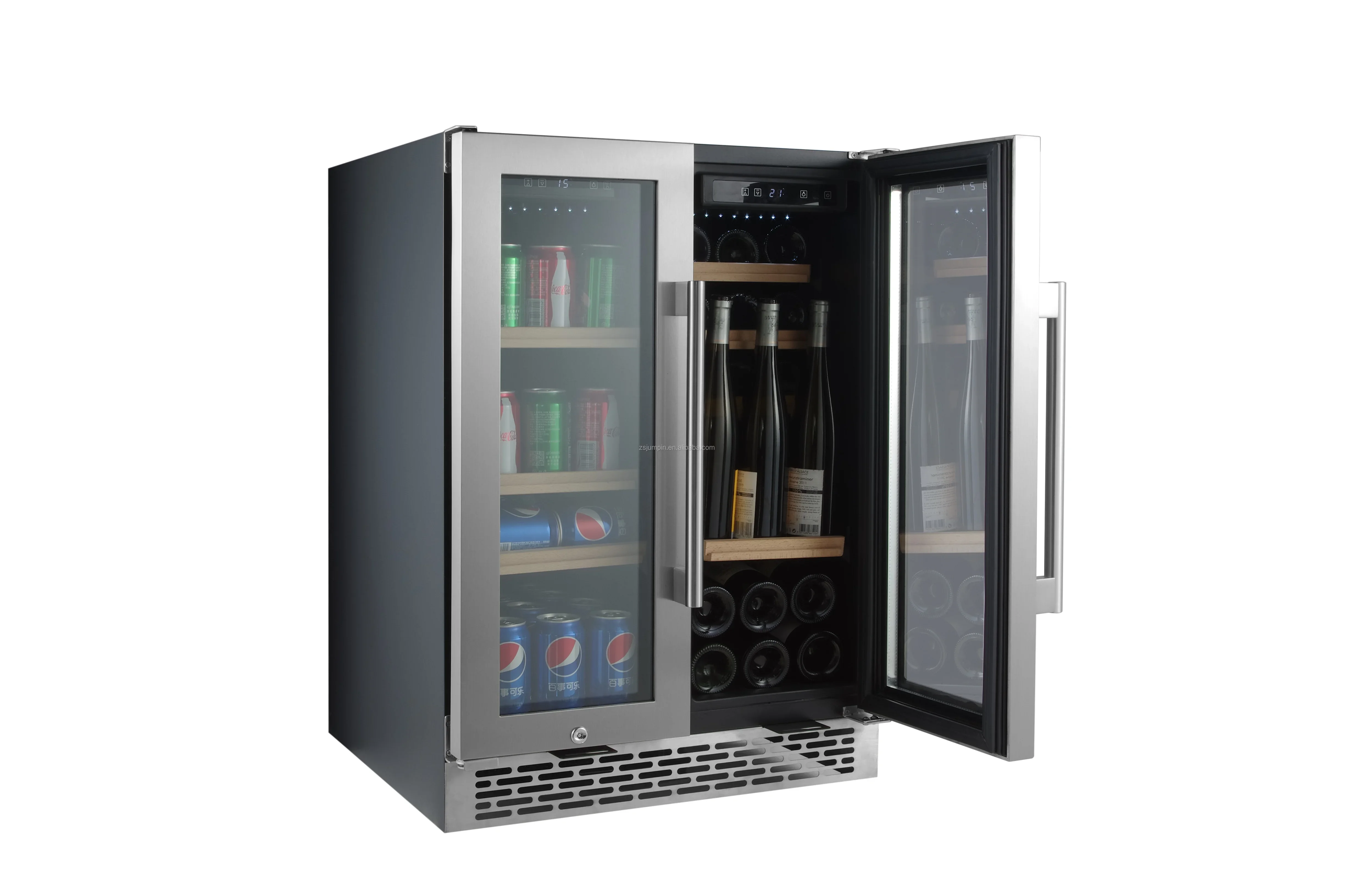 Compact  Stainless steel door frame, facing glass door built-in beverage refrigerator