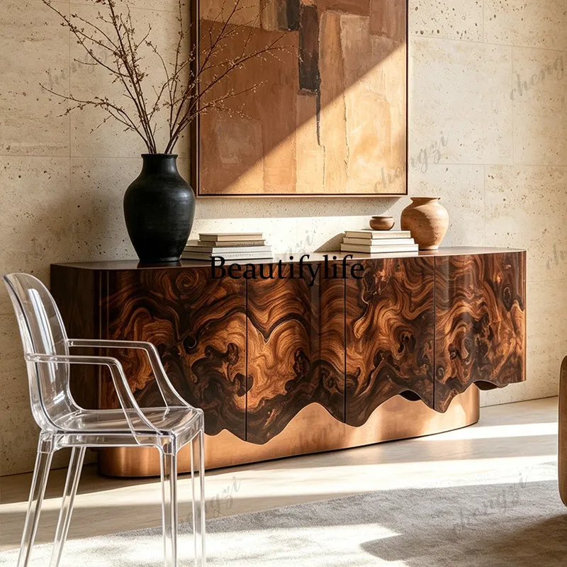 Italian light luxury dining side cabinet, living room storage decorative cabinet, antique design tree tumor wood porch cabinet