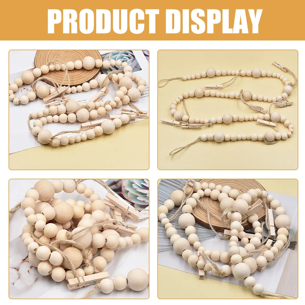 

Wood Bead Garland Photo Clips String Creative Wall Hanging Photo Display Card Holder Christmas Wedding Party Decor