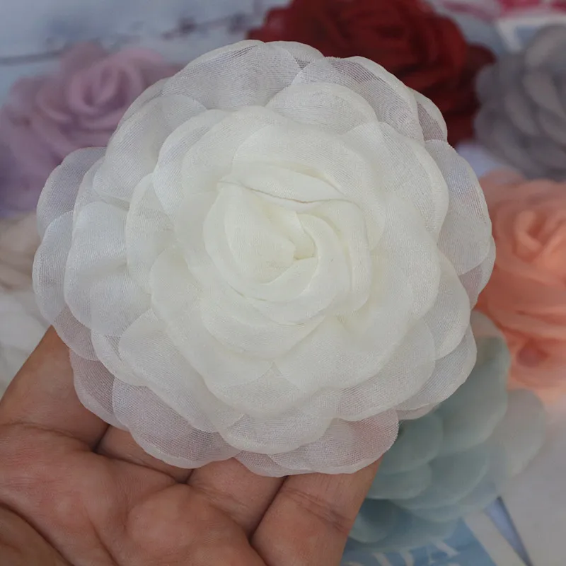 10 teile/los 8cm handgemachte 3d Organza Chiffon Stoff künstliche gefälschte Rose Blume Hochzeits kleid Hüte Stirnband Brosche DIY Wohnkultur – Detail 1
