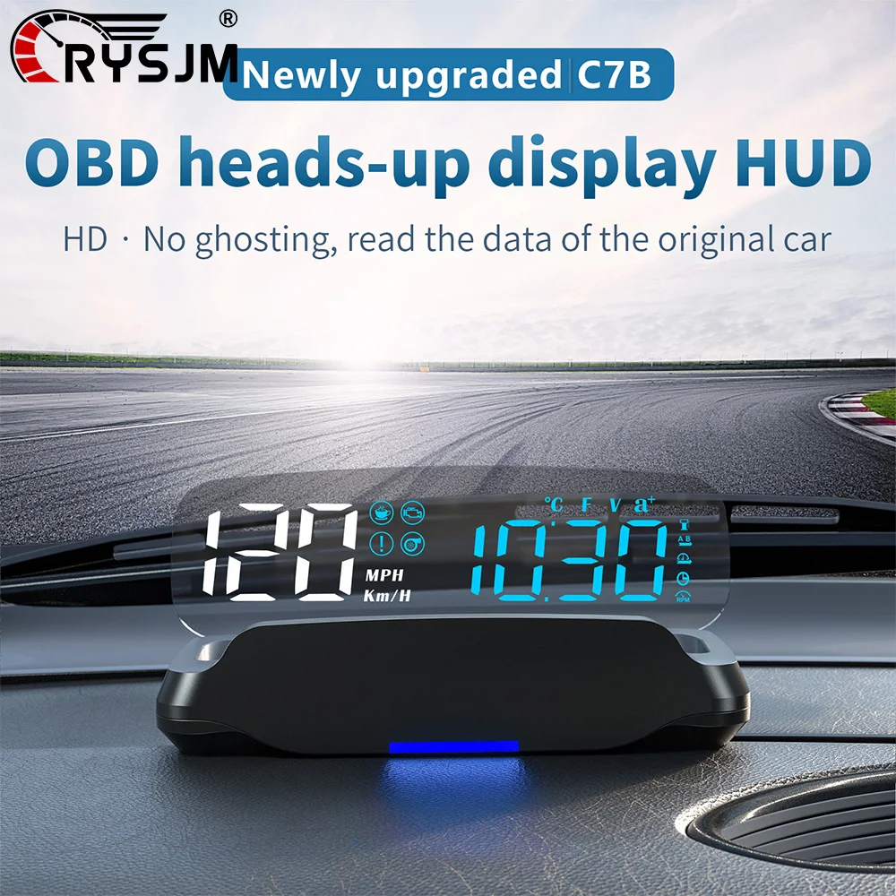 

Автомобильный проекционный дисплей C7B OBD2 HUD: спидометр, температура воды, напряжение, расход топлива, давление турбины, с функцией сигнализации