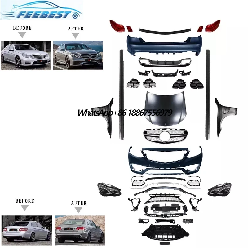 Auto Car Parts E63 Style  Body Kit Bumper Assy with Grille Hood Fender 14-16 for W212 E Class E63 Amg Old to New