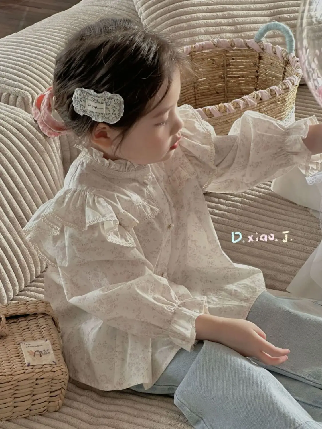 Girls Floral Shirt New Korean Style Stand Collar Long Sleeve Doll Blouse Kids Cute Princess Top Children Clothing - view 3