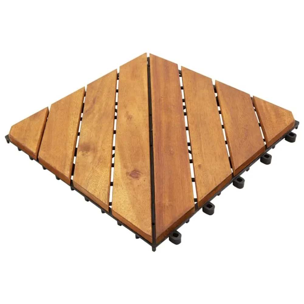 

Solid Acacia Wood Decking Tiles, Interlocking, 11.8" x 11.8", Slat and Base Thickness 0.5", Stylish Design, 30 pcs, Brown