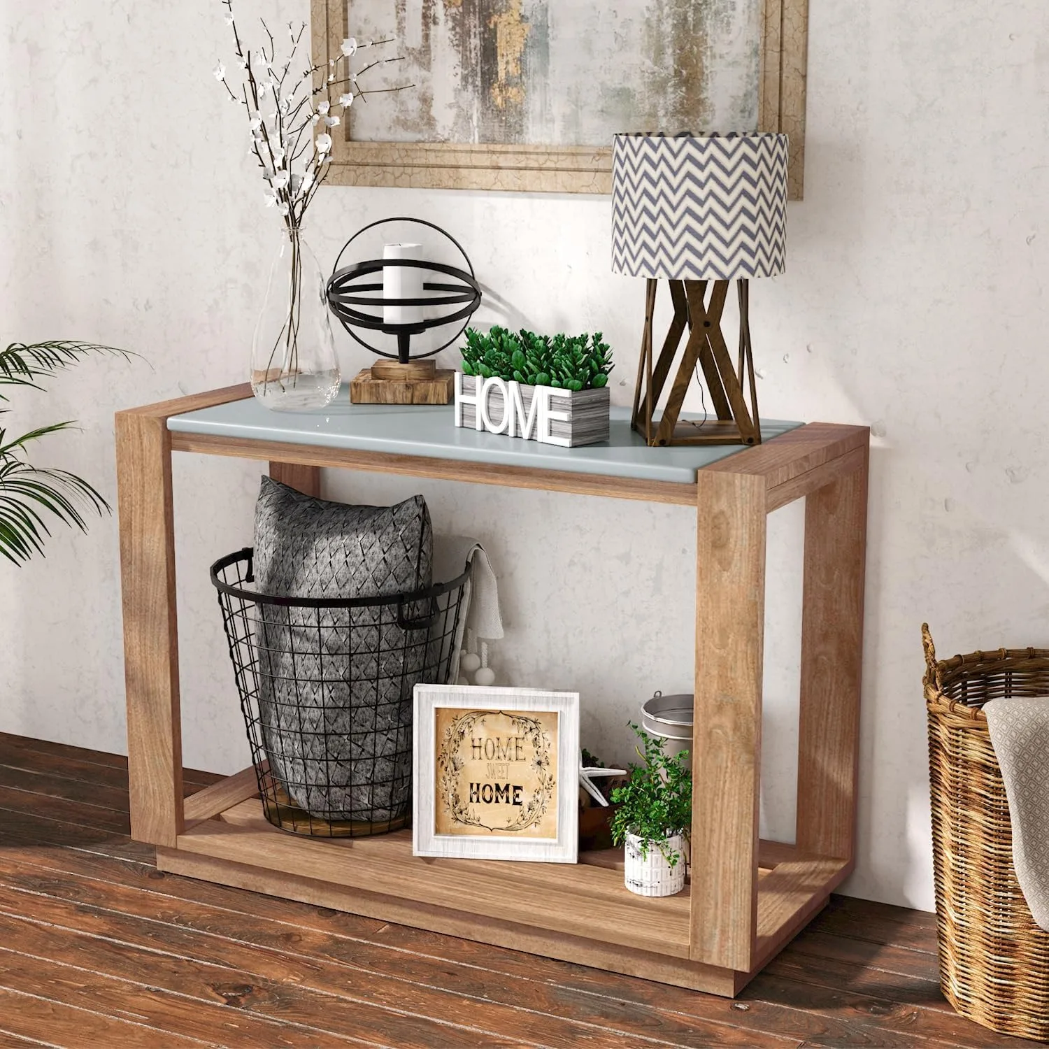 Narrow Console Table, Outdoor Bar Table with Storage Shelf, 2-Tier 39