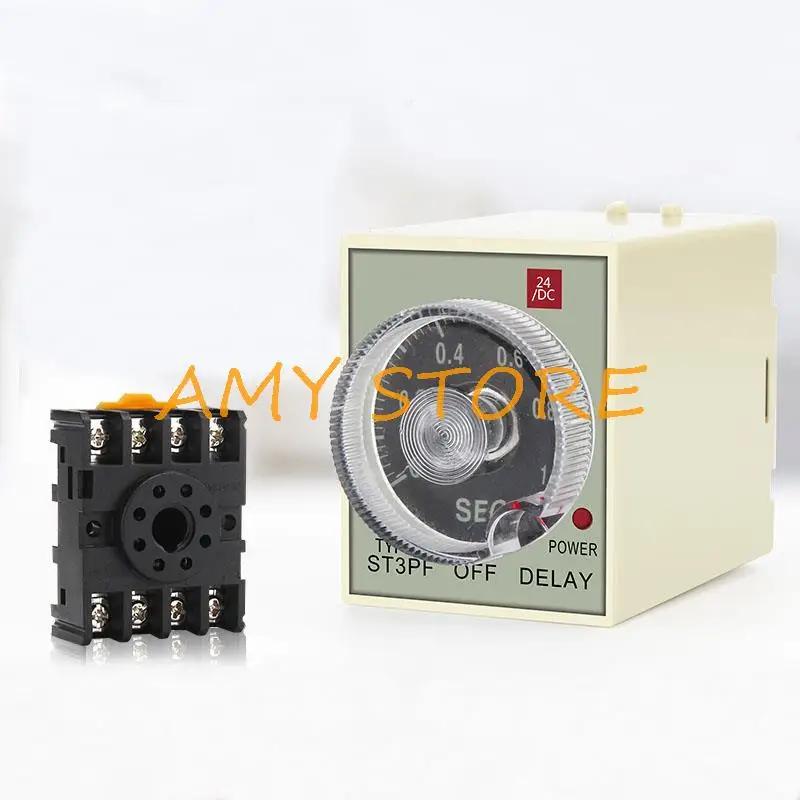 0-3 Minute ST3PF 12/24/36/48/110/127V/220/380V Power off Timer Time Relay w Base Socket PF083A Control Output 50/60Hz Din Rail