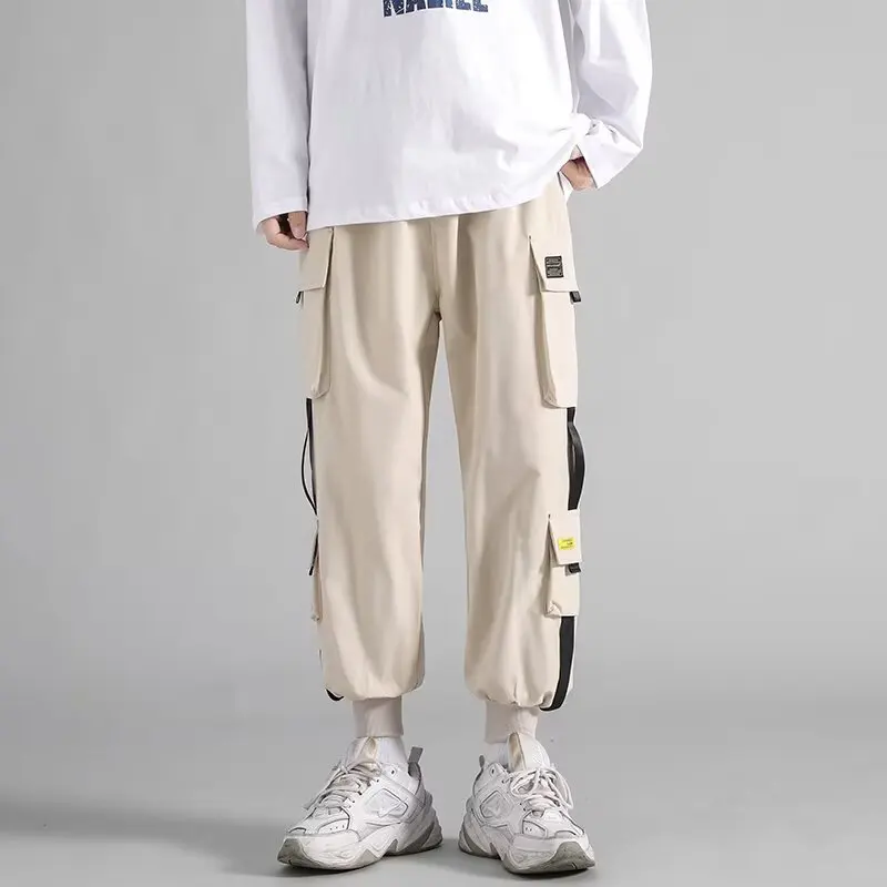 

Men's 2025 Korean Streetwear Cargo Pants Loose Cropped Joggers Student Ins Chic Casual Trendy Utility