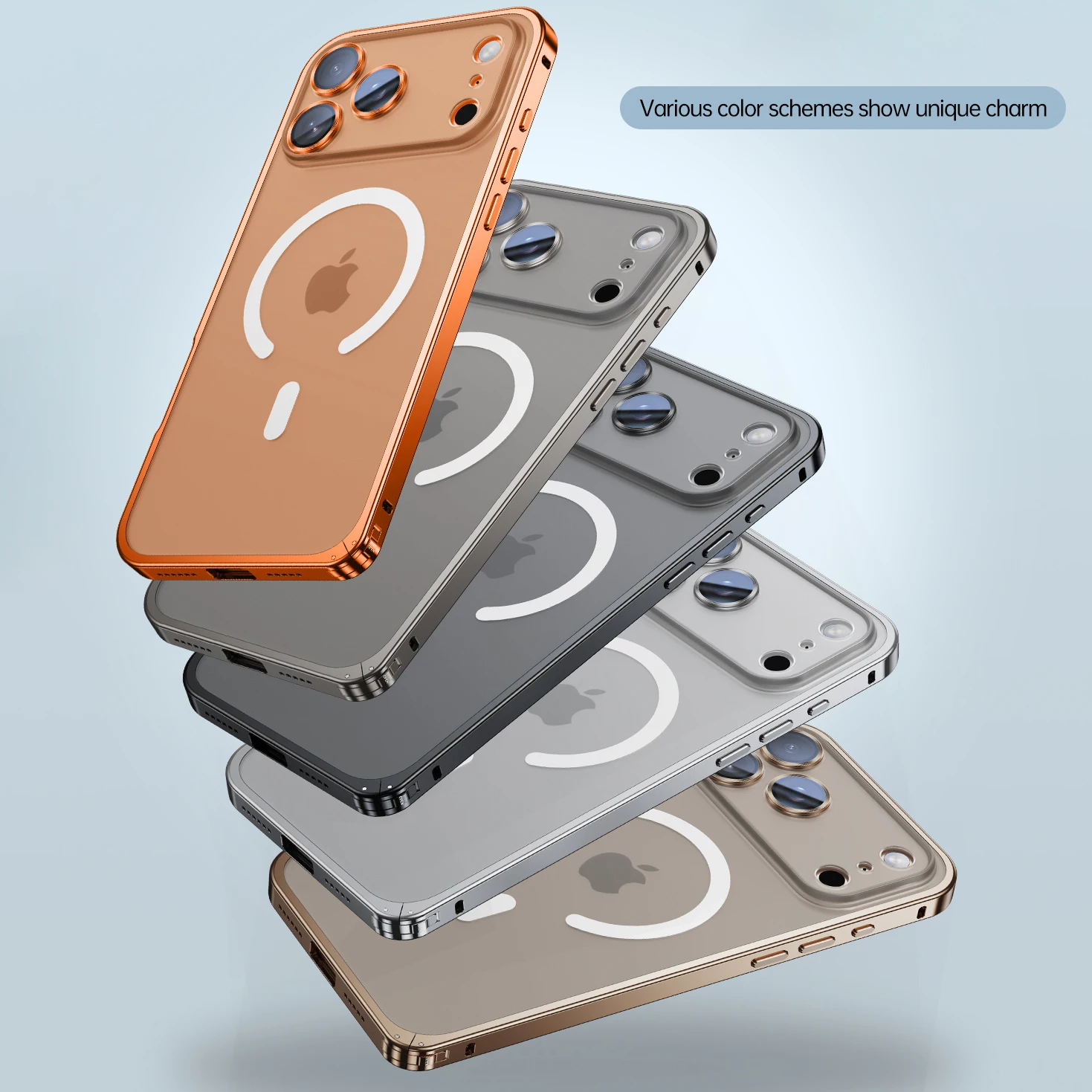 Aluminiowe etui na telefon iPhone 18, 17 Pro Max, 16, 15, 14, 13, 12 Pro Max Plus z obsługą ładowania bezprzewodowego MagSafe, z magnetycznym uchwytem i szklaną osłoną na obiektyw. — zdjęcie produktu 5