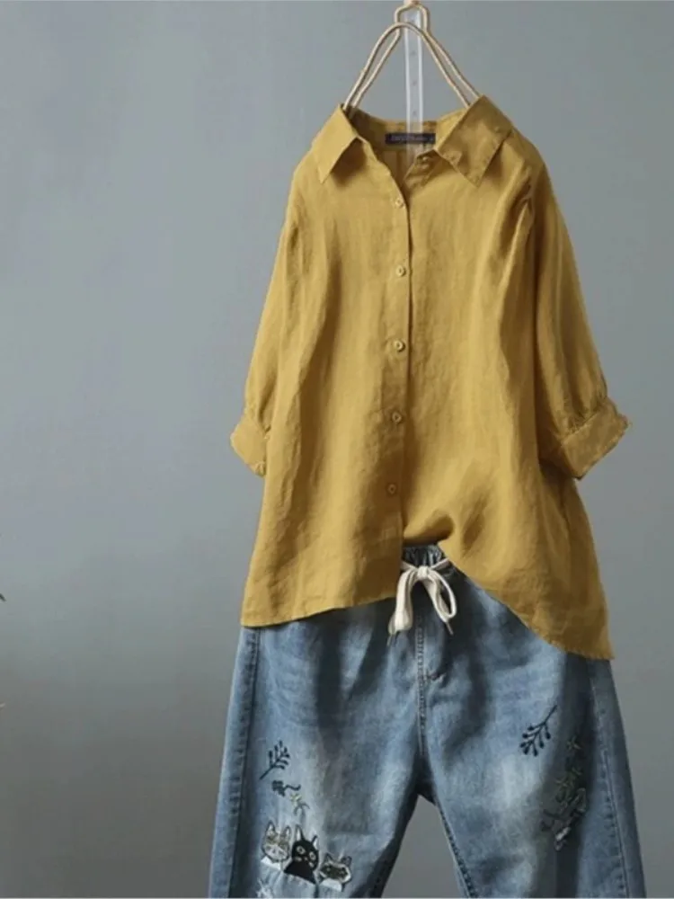 여성용 캐주얼 화이트 셔츠 탑, 패션 반팔 턴다운 칼라 버튼 셔츠 탑, 여성 여름 오피스룩 신상품