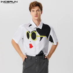 Men Shirt Printing Lapel Short Sleeve Loose Streetwear Casual Camisas Summer 2023 Fashion Leisure Men Clothing S-5XL INCERUN