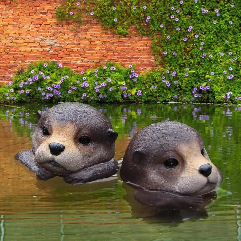 1PCS Outdoor Garden Yard Aquarium Pond Decorative  Floating Otter Head Statue Ornaments Garden Decoration