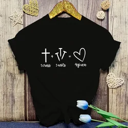 Fashion Christianity Jesus 1 Cross 3 Nails 4 Given Print T-Shirt Girl T Shirt Soft Print Top Unisex Tee Clothing Casual O-Neck