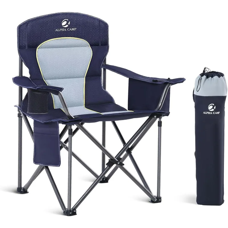 

LET'S CAMP Oversized Folding Camping Chair Portable Outdoor Heavy Duty Padded Chairs lawn chair with Cup Holder, Storage Pocket